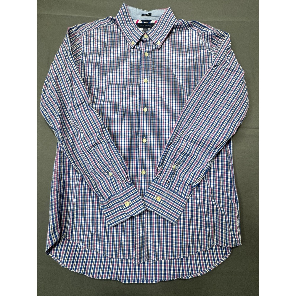 Tommy Hilfiger Mens Slim‎ Fit Button Down Long Sleeve Plaid Shirt Size Medium